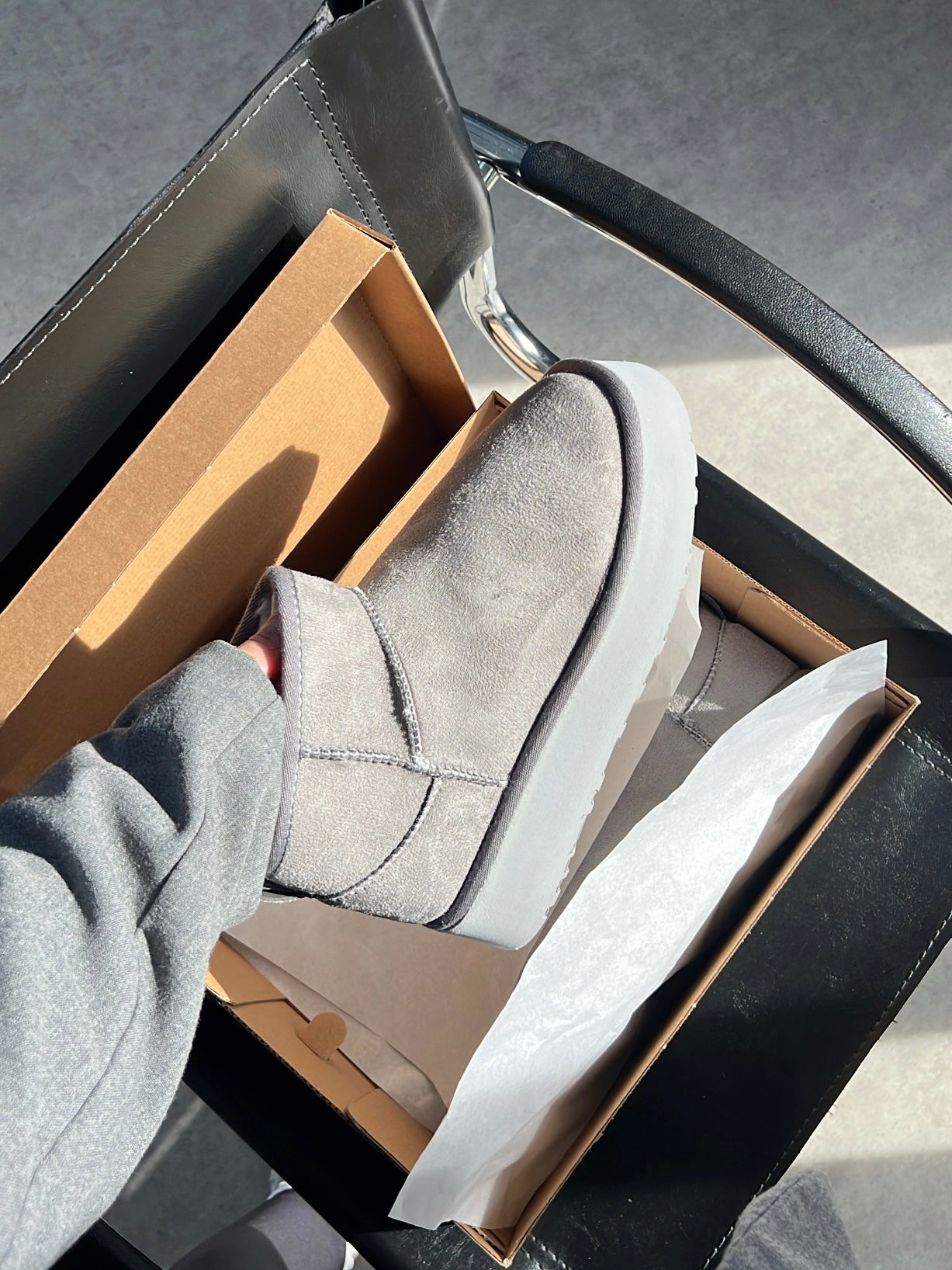 Platform Gri Süet İçi Kürklü Kalın Taban Bot