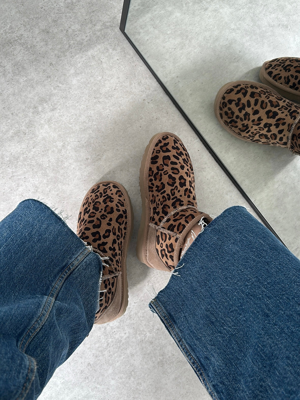 Yoko Mini Gerçek Hakiki Süet Leopar Vizon