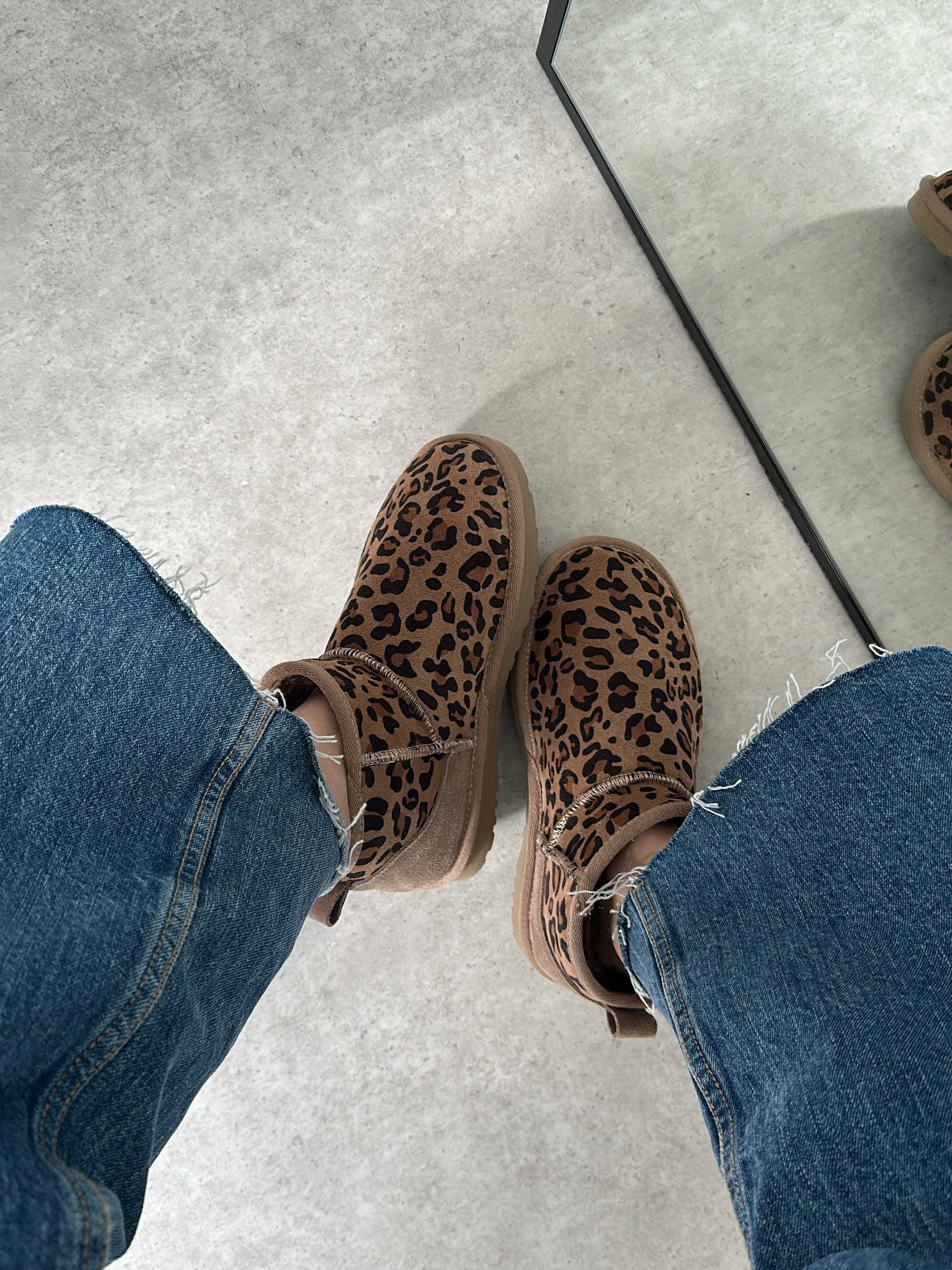 Yoko Mini Gerçek Hakiki Süet Leopar Vizon