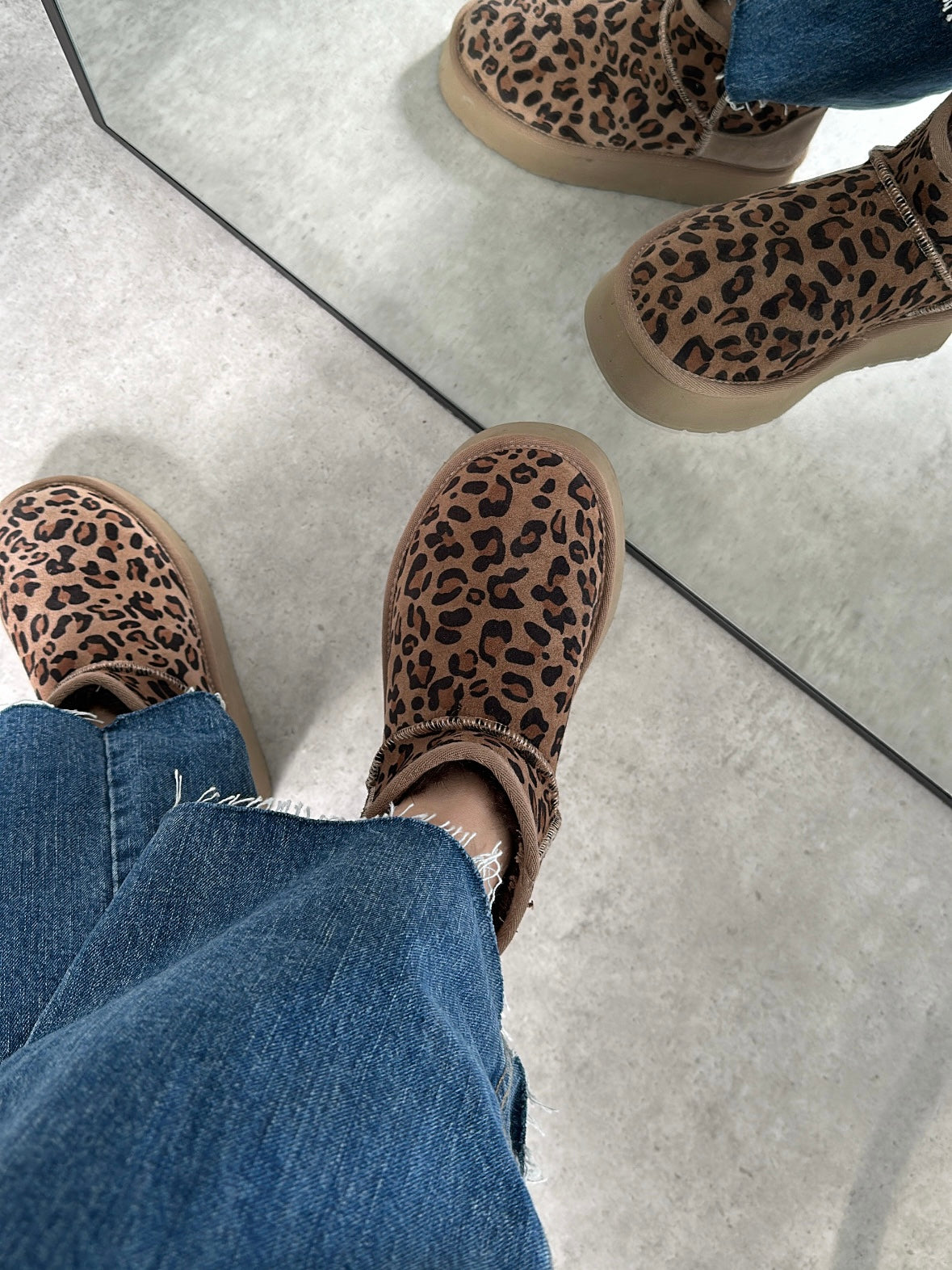 Ruby Platform Gerçek Hakiki Süet Vizon Leopar