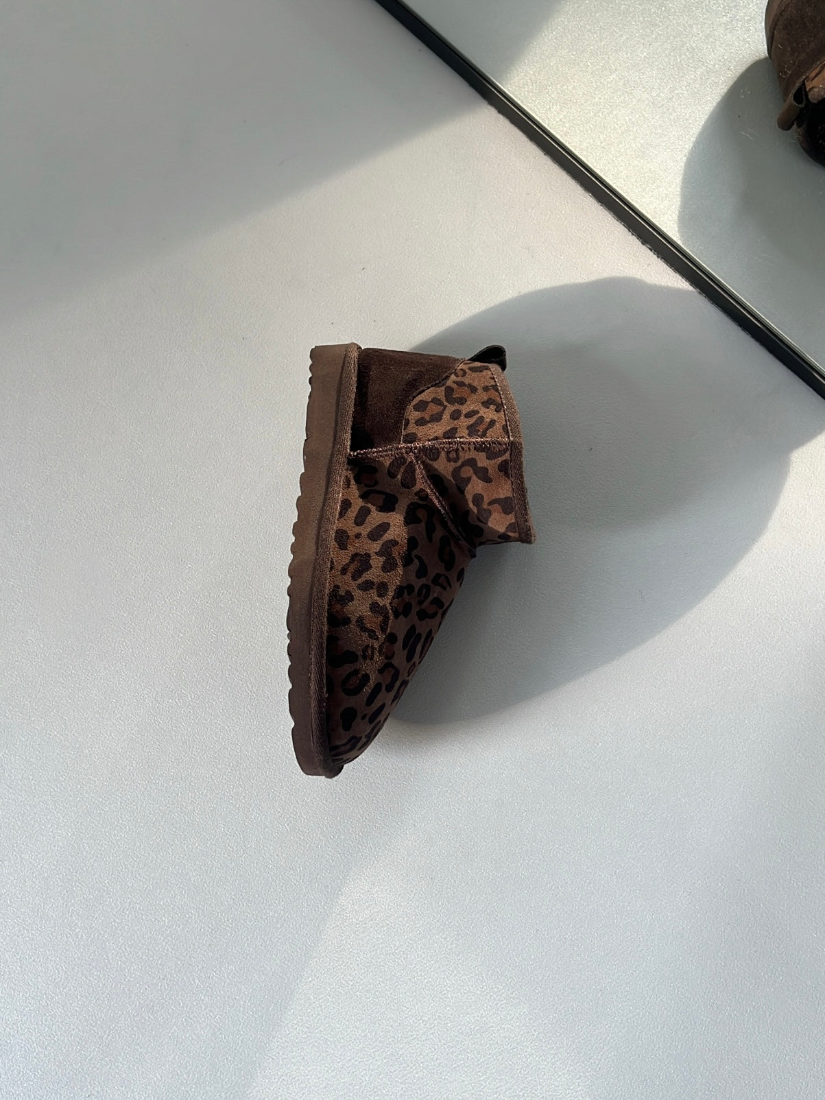 Yoko Mini Gerçek Hakiki Süet Leopar Kahve