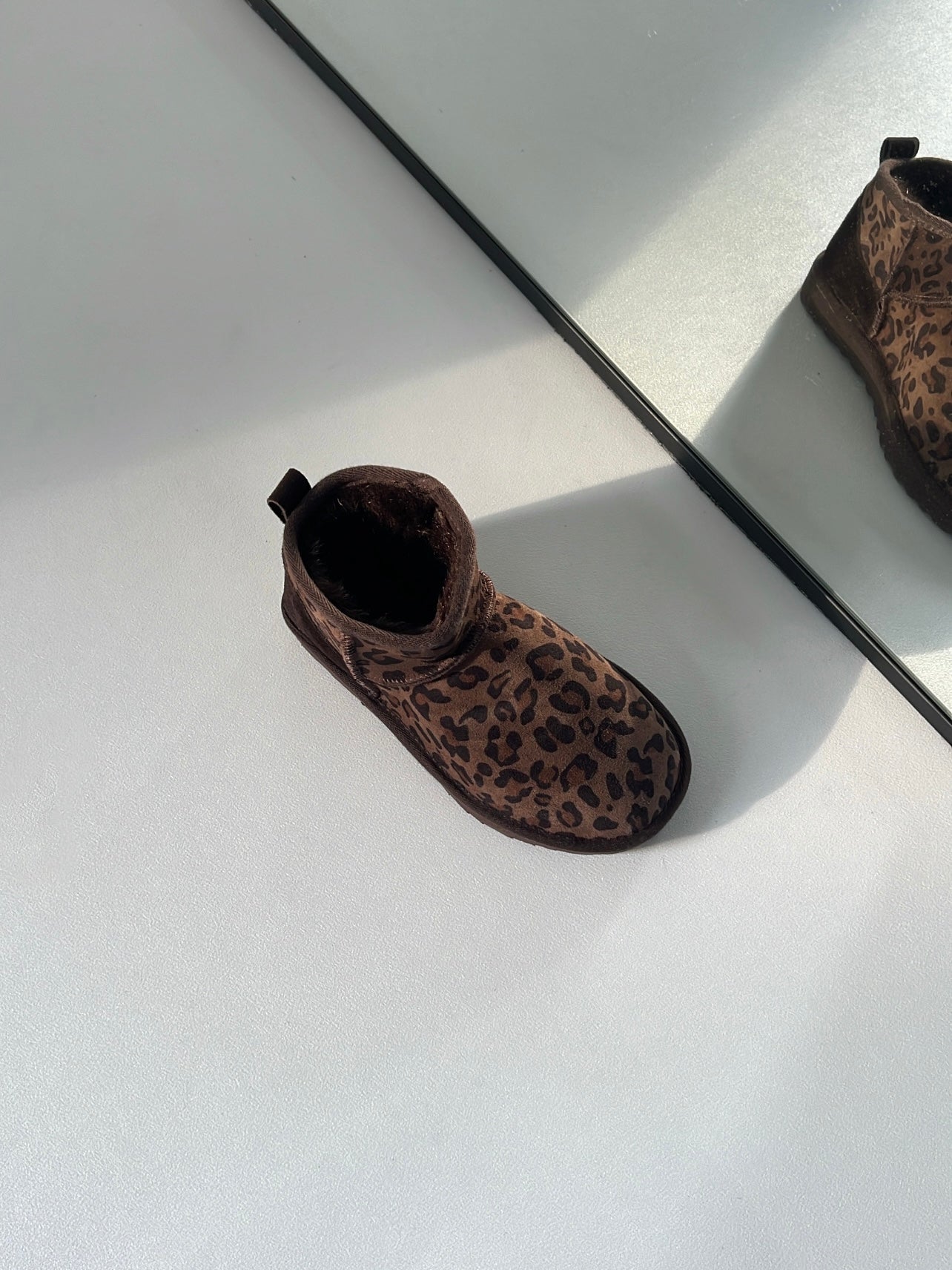 Yoko Mini Gerçek Hakiki Süet Leopar Kahve