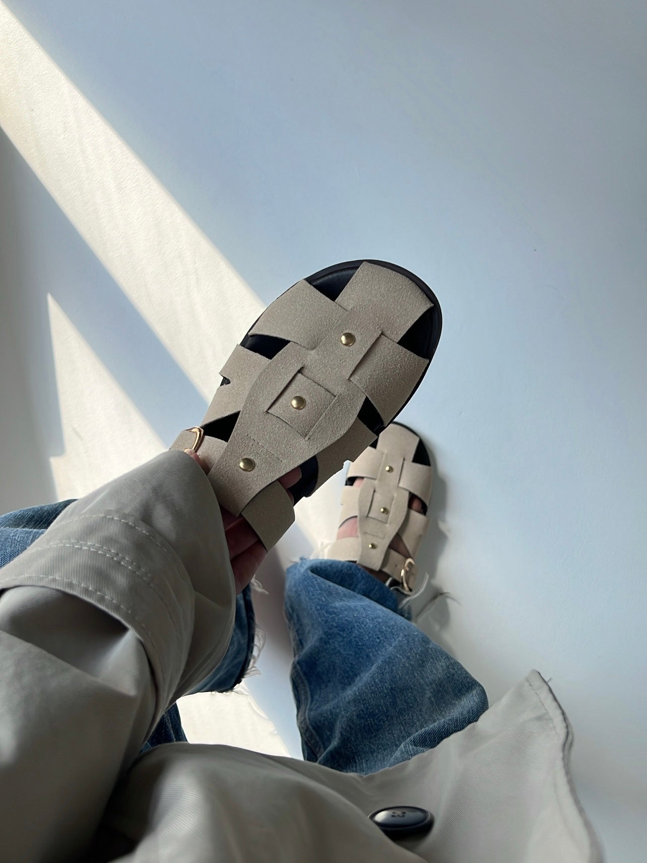 Ares Bej Bantlı Süet Kadın Terlik