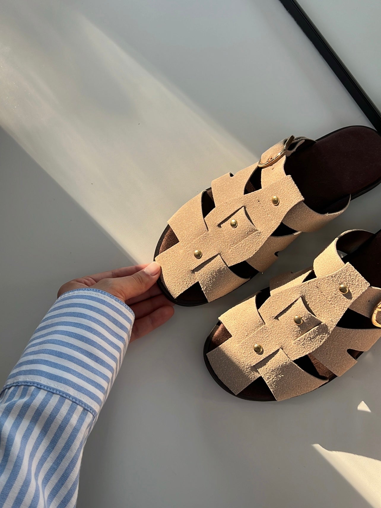 Ares Bej Bantlı Süet Kadın Terlik