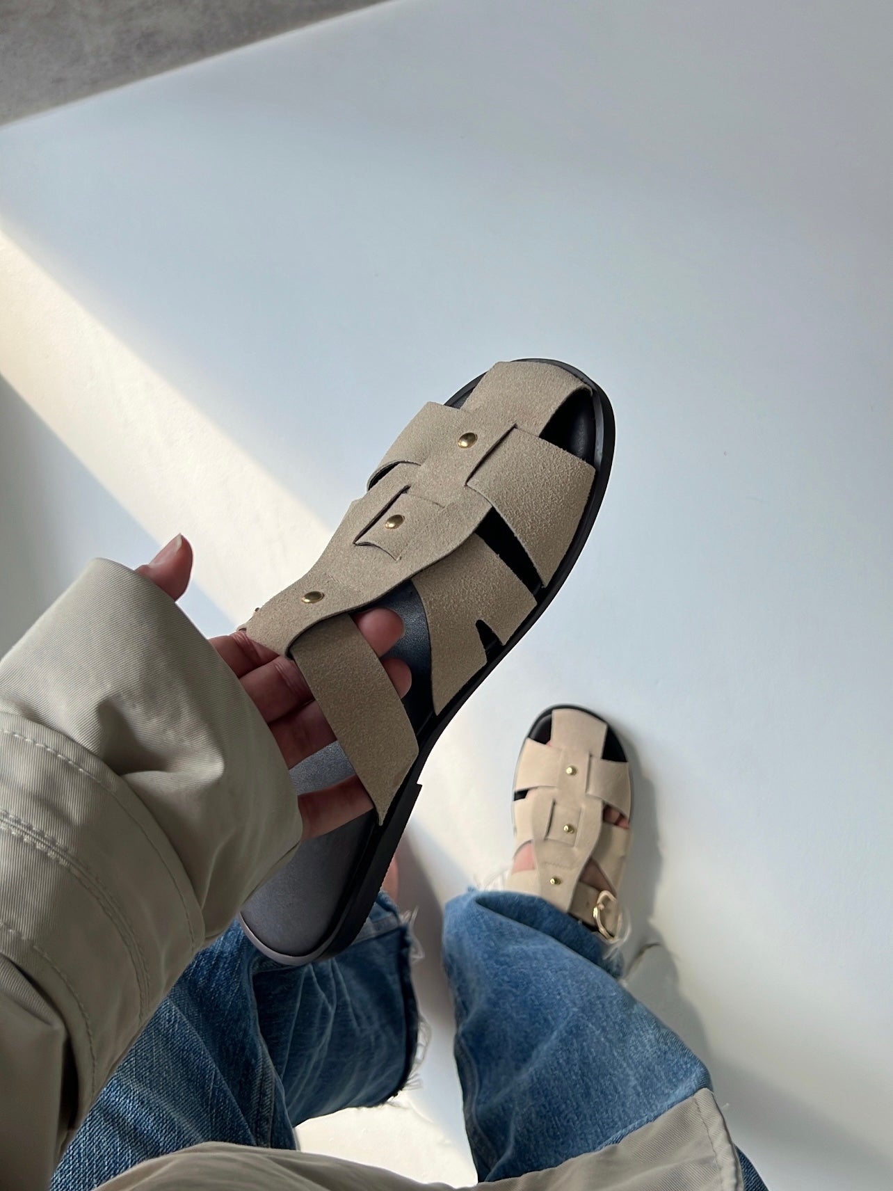 Ares Bej Bantlı Süet Kadın Terlik