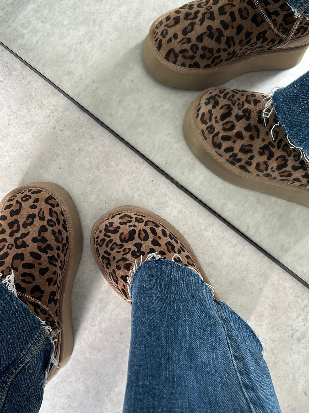 Ruby Platform Gerçek Hakiki Süet Vizon Leopar