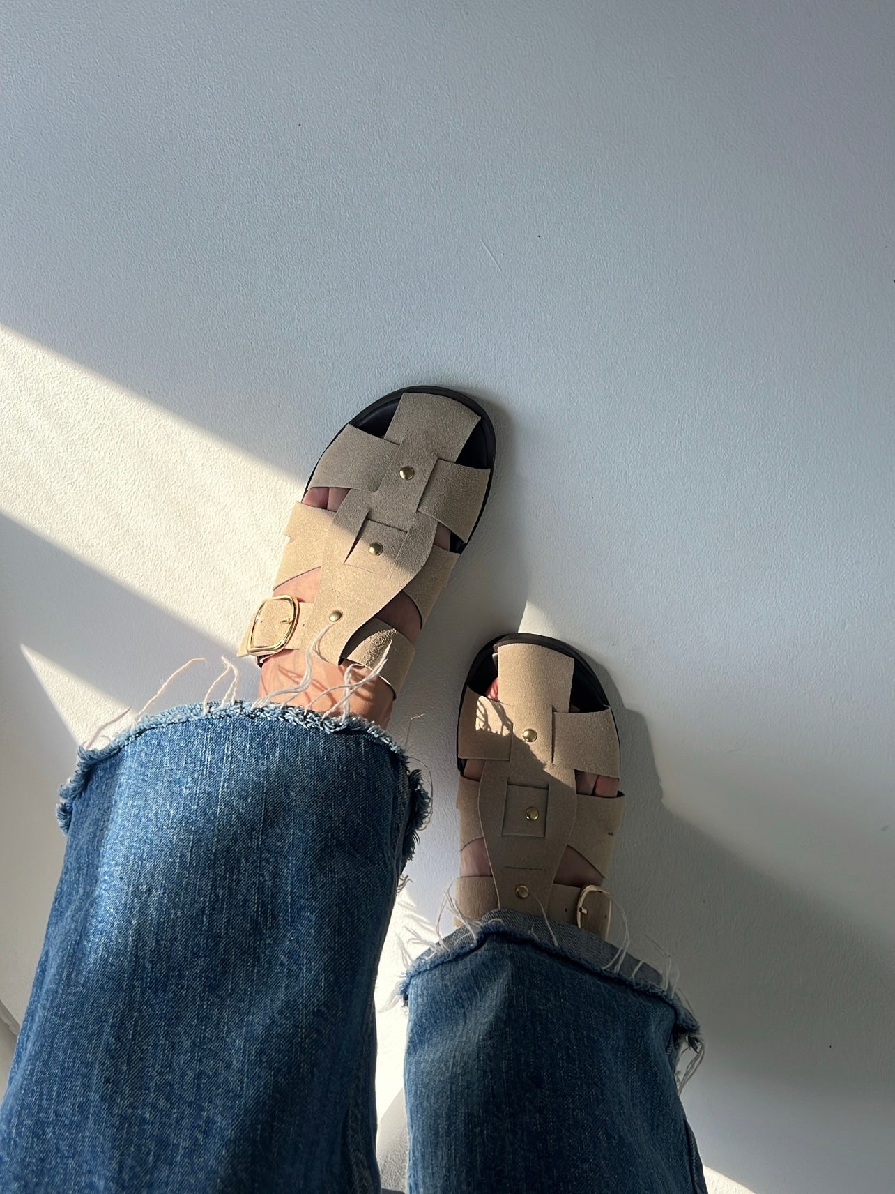 Ares Bej Bantlı Süet Kadın Terlik