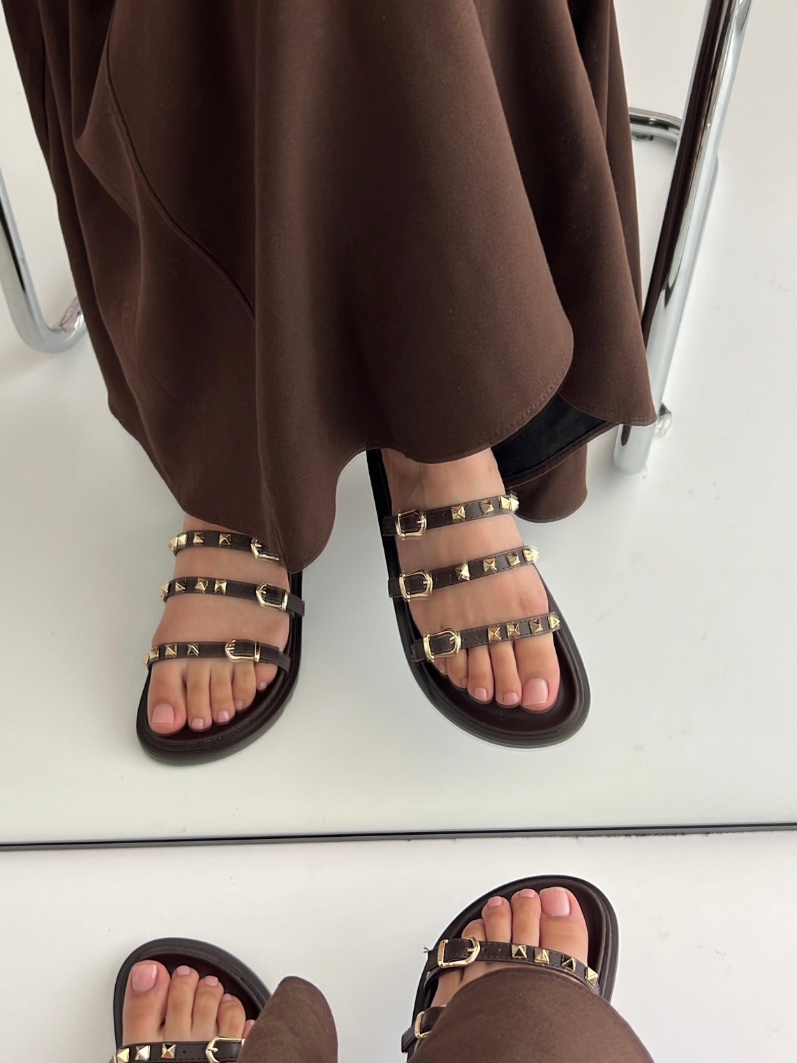 Yoshi Kahve Zımba Detaylı Terlik