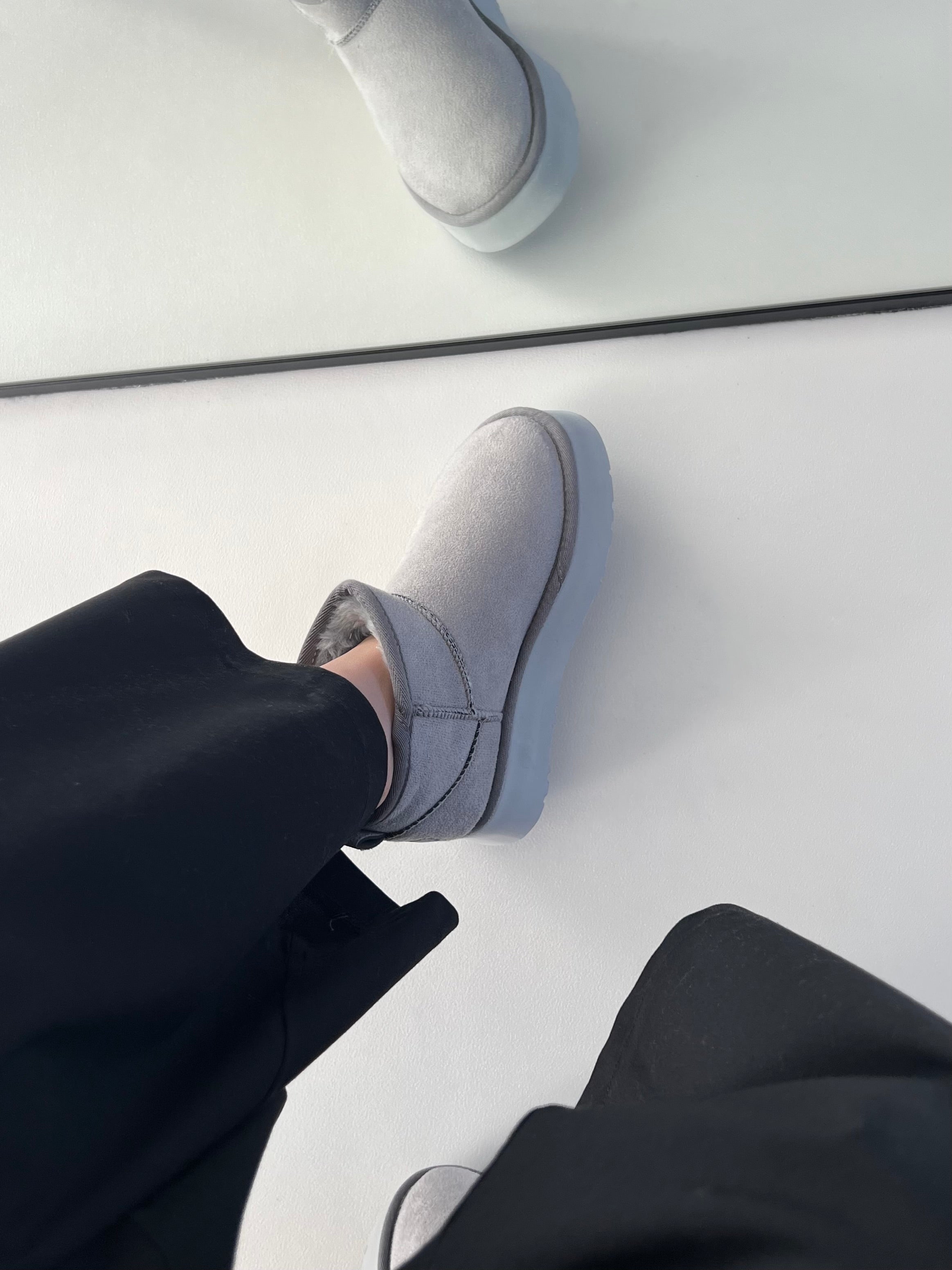 Platform Gri Süet İçi Kürklü Kalın Taban Bot