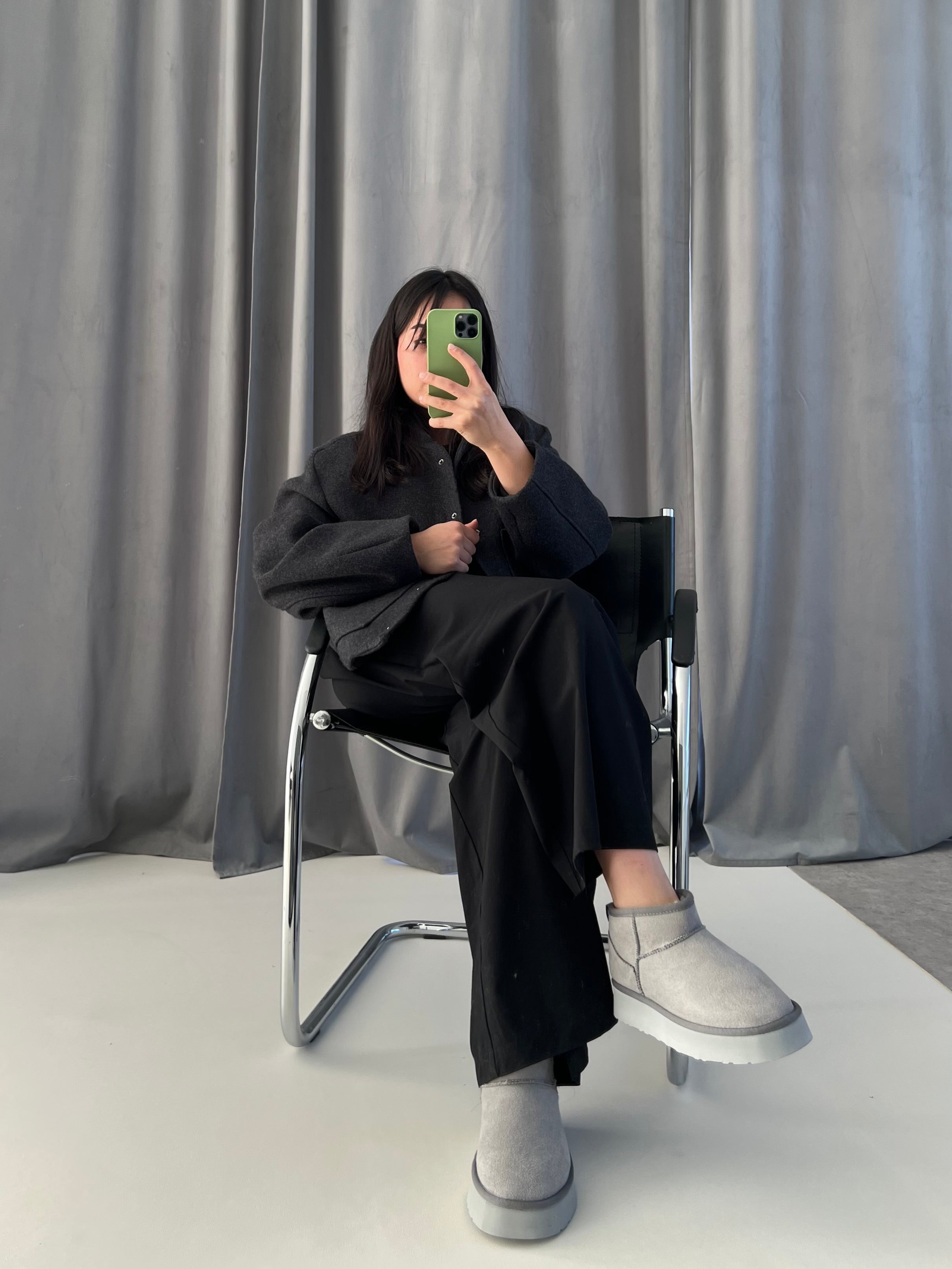 Platform Gri Süet İçi Kürklü Kalın Taban Bot