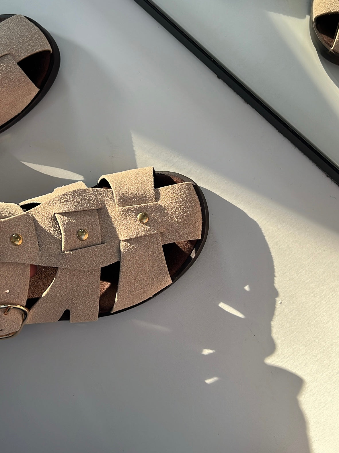 Ares Bej Bantlı Süet Kadın Terlik