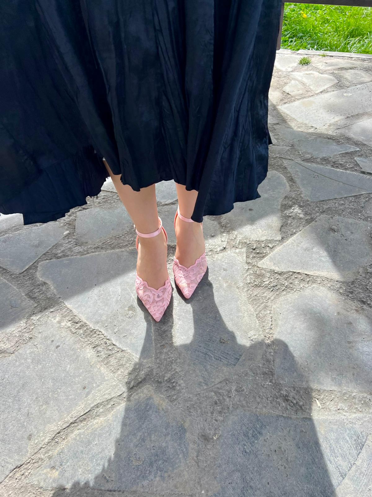 Aurelia Pembe Dantel Topuklu Ayakkabı