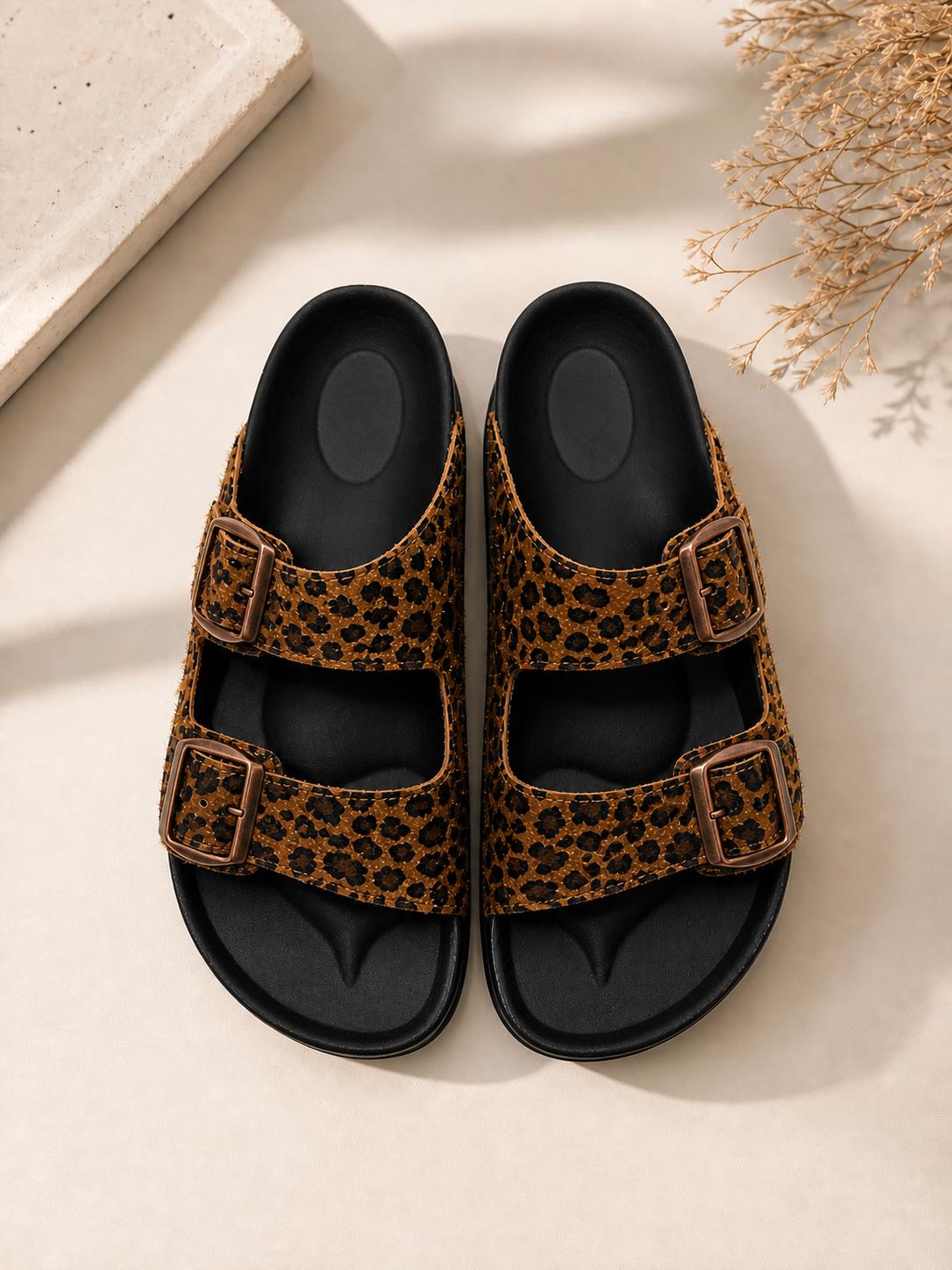 Leopar Cocoa İki Kemerli Terlik
