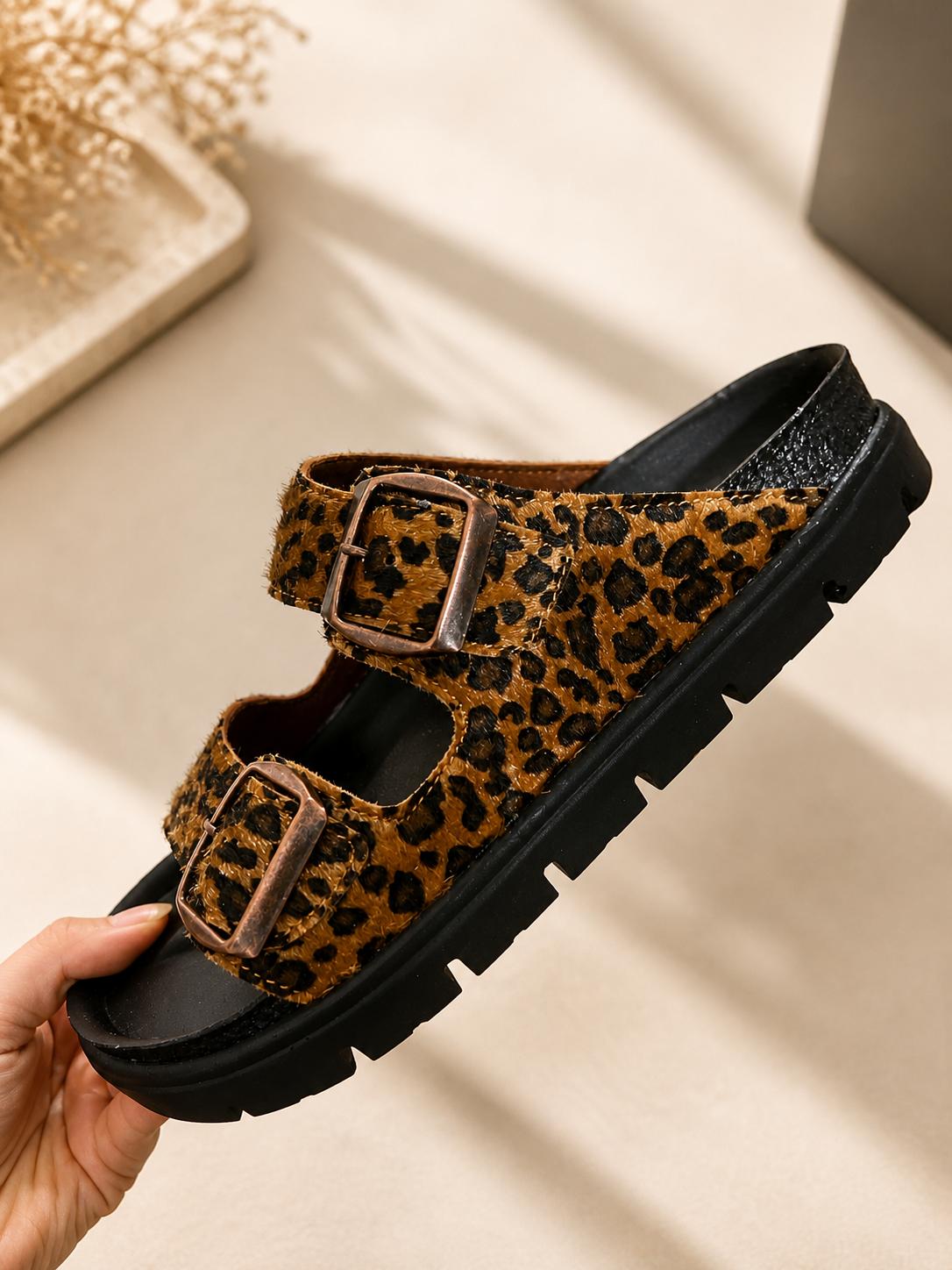 Leopar Cocoa İki Kemerli Terlik