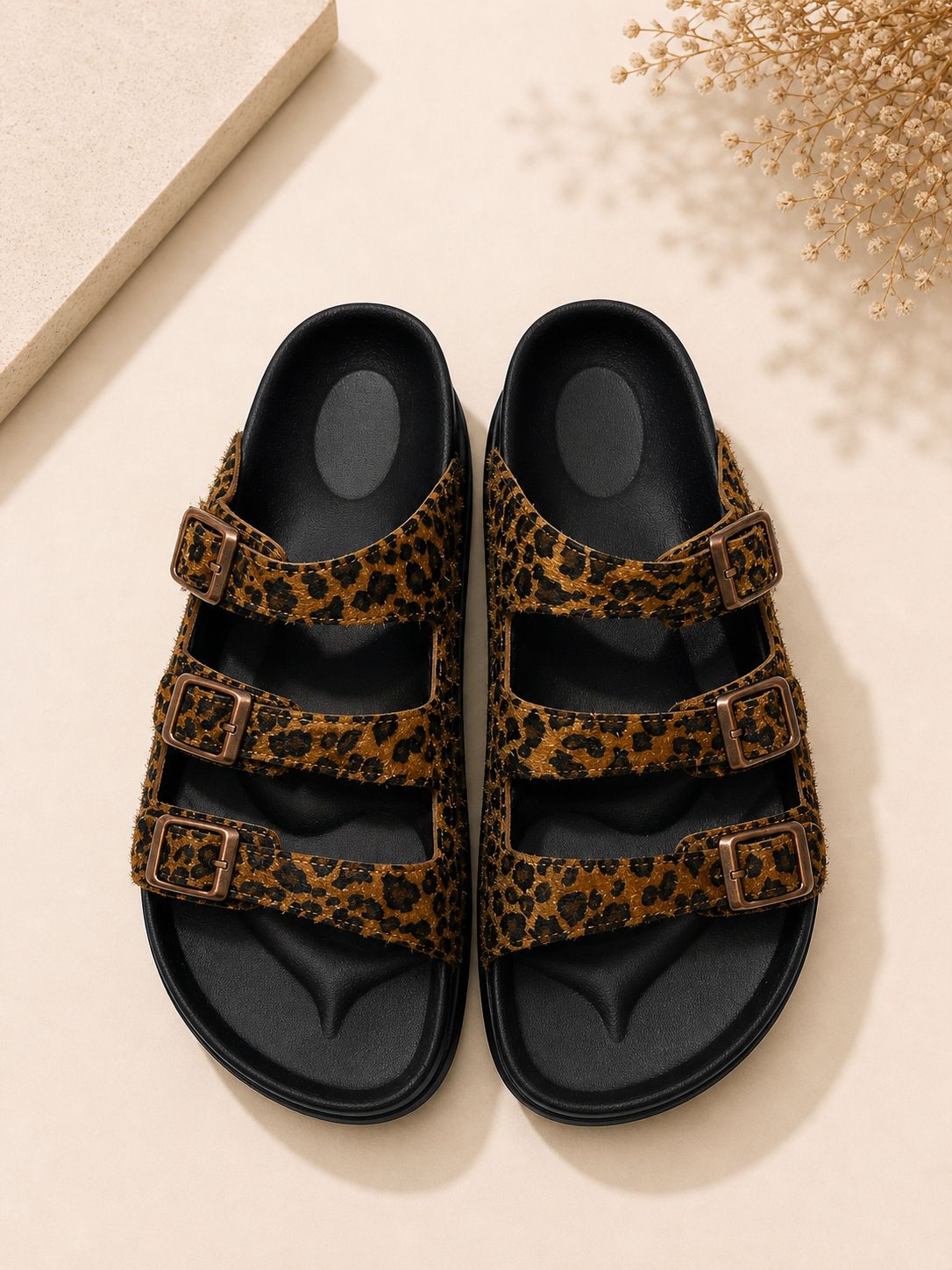 Leopar Cocoa Üç Kemerli Terlik