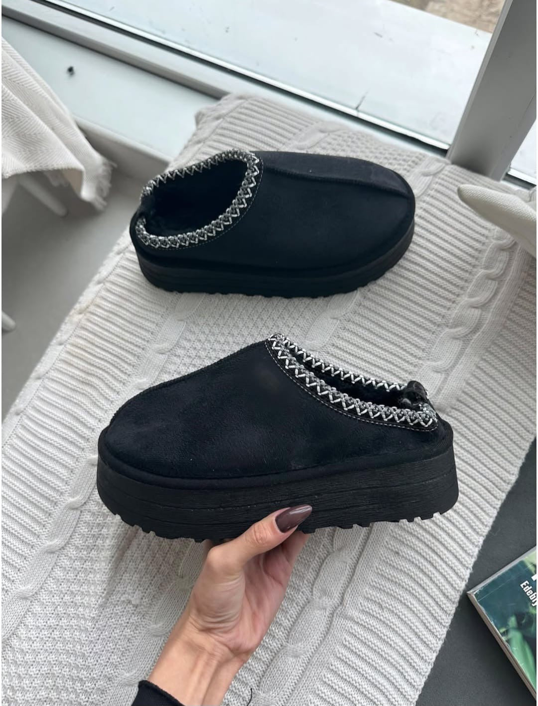 Sweet Siyah Süet İçi Kürklü Düz Taban Terlik