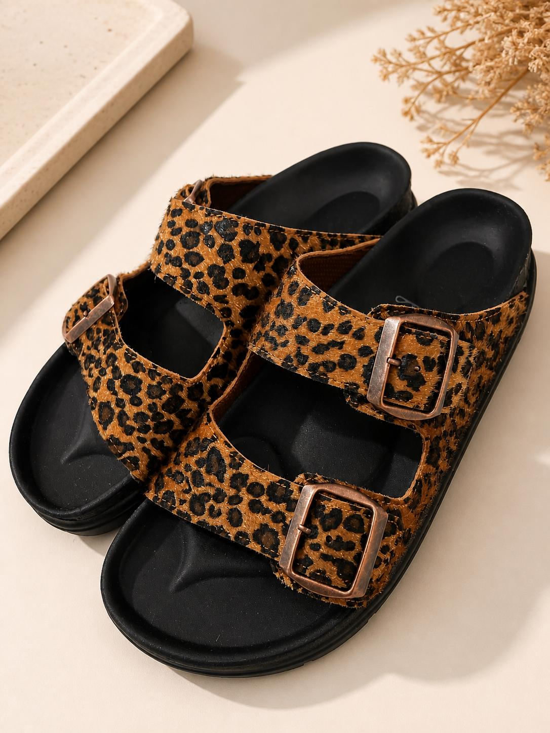 Leopar Cocoa İki Kemerli Terlik